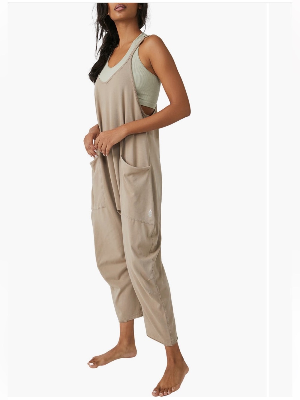 Free People FP Movement Hot Shot Onesie Medium Mocha Latte  Sleeveless Romper